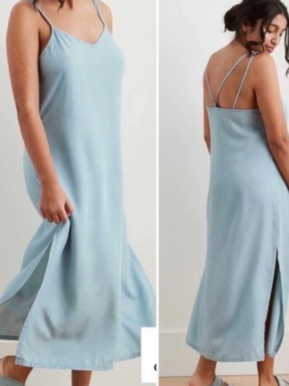 Aerie Light Blue Spaghetti-Strap Slip Dress